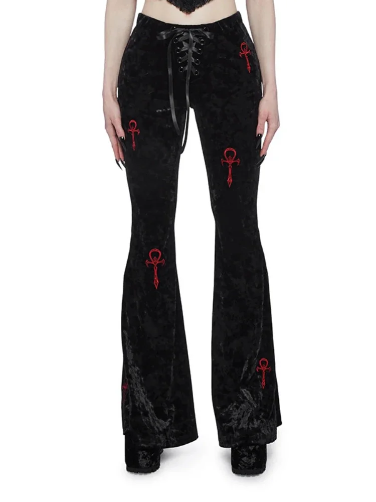 AltGoth Mall Gothic Velvet Flare Pants Women Streetwear Harajuku