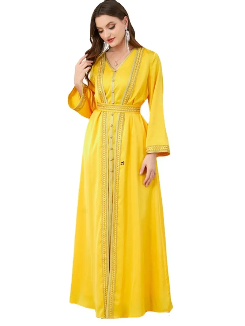 

Elegant Casual V-Neck Prom Dress Jilbab 2 Piece Set Eid Dresses Moroccan Caftan Royal Women Ramadan Clothes 2023 New