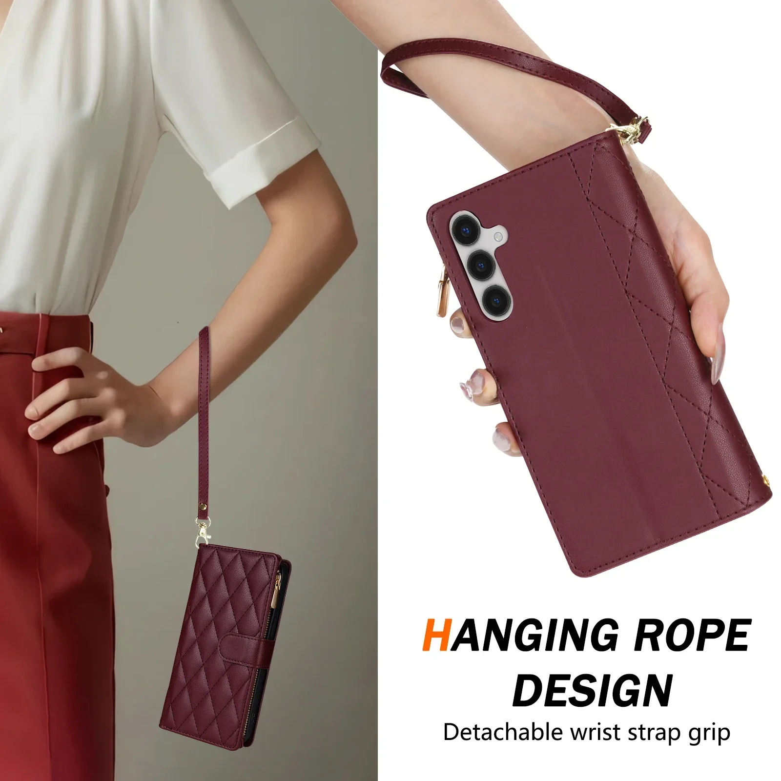 Premium Crossbody Leather Case with Zippered Card Wallet Cover