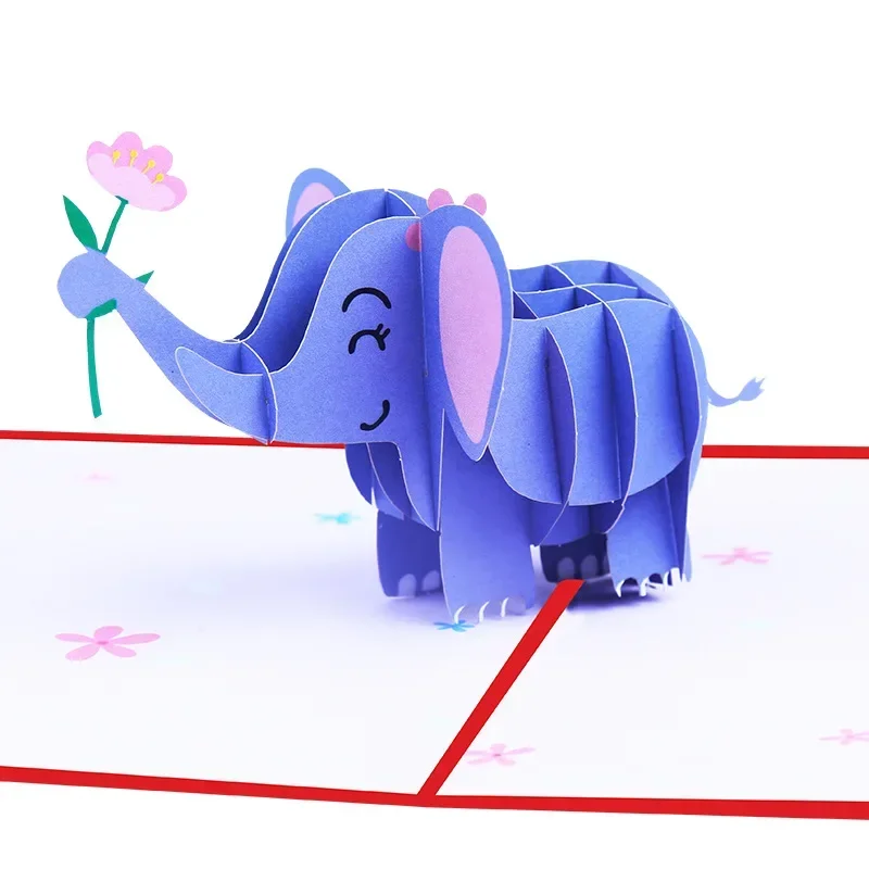 1 pcs Cute Elephant Festival Card Birthday Gift Message Card Creative 3D Animal Stereoscopic greeting cards