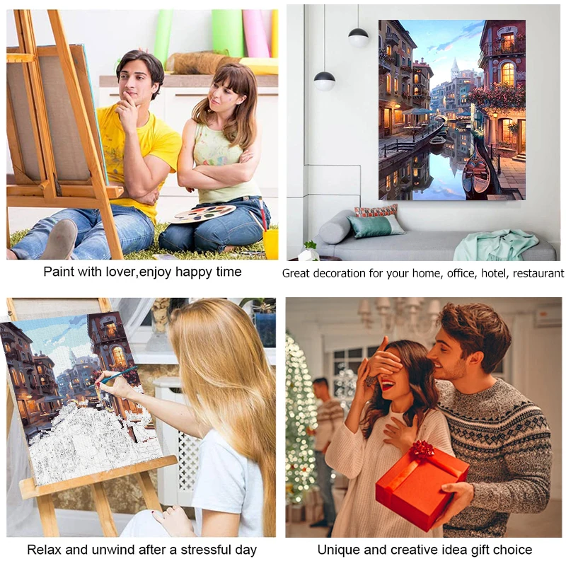GATYZTORY 数字による絵画町風景描画キャンバス手描きアートギフト DIY