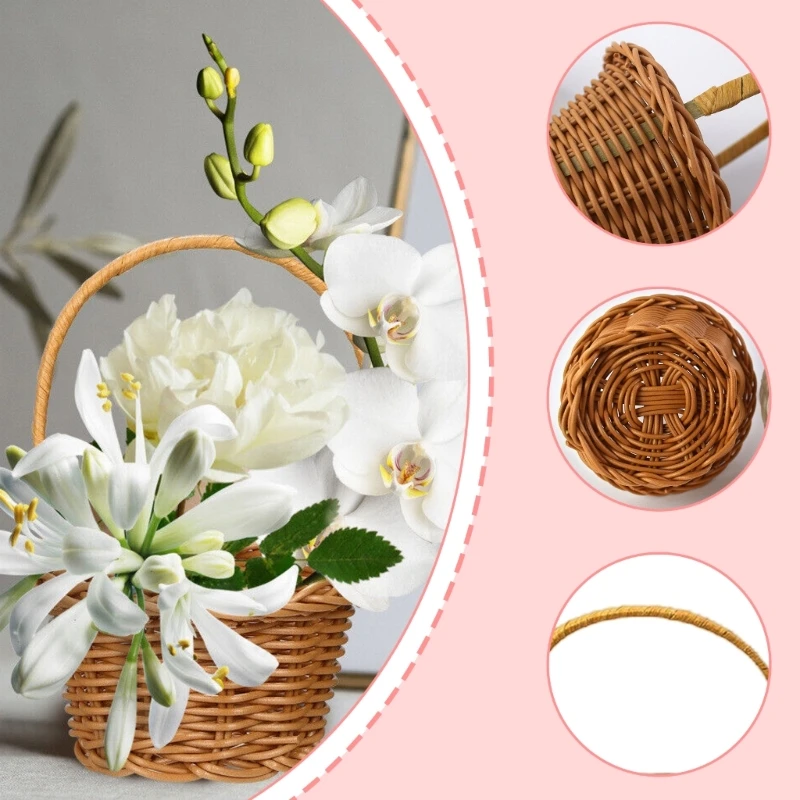 Pack of 4 Handwoven Flower Baskets Artifical Rattan Crafted Baskets Handheld Baskets for Home and Wedding Use 4