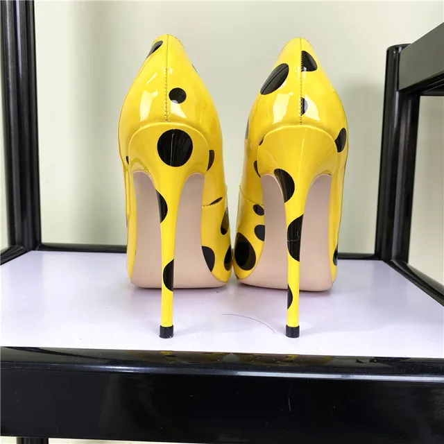 Plus Size 46 Yellow High Heels Fashion Pointed Polka Dot Women
