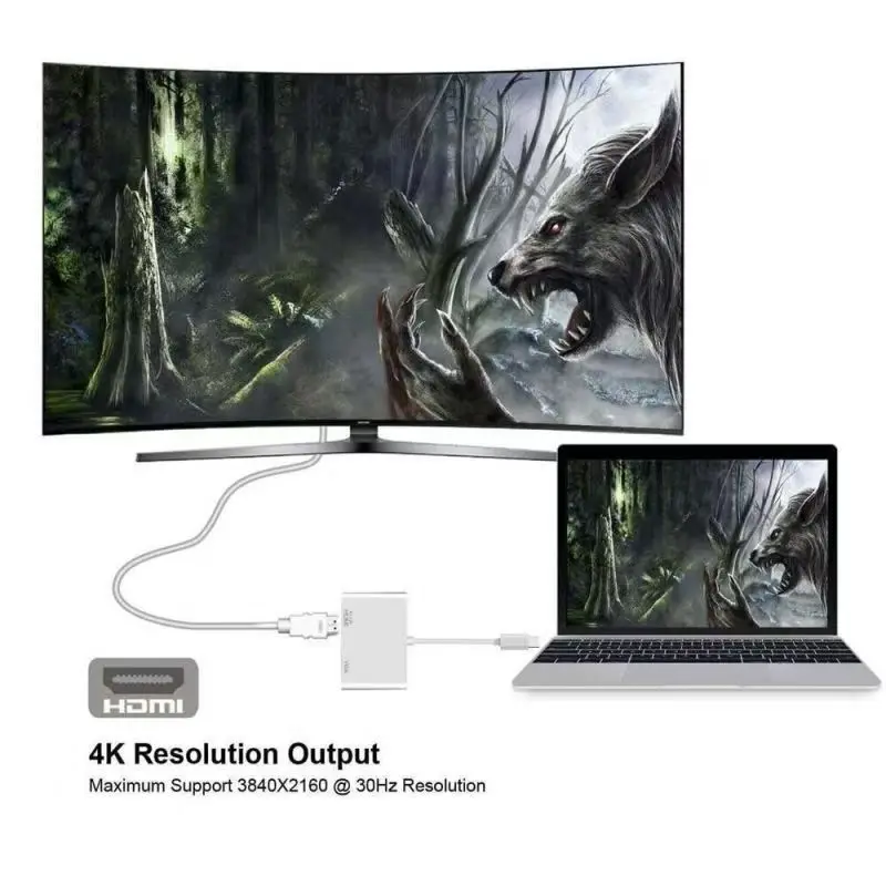 4K USB C Type C To HDMI-compatible VGA Adapter Audio Video Converter For Samsung Galaxy S10/S9/S8 Huawei Mate 20/P30 Pro