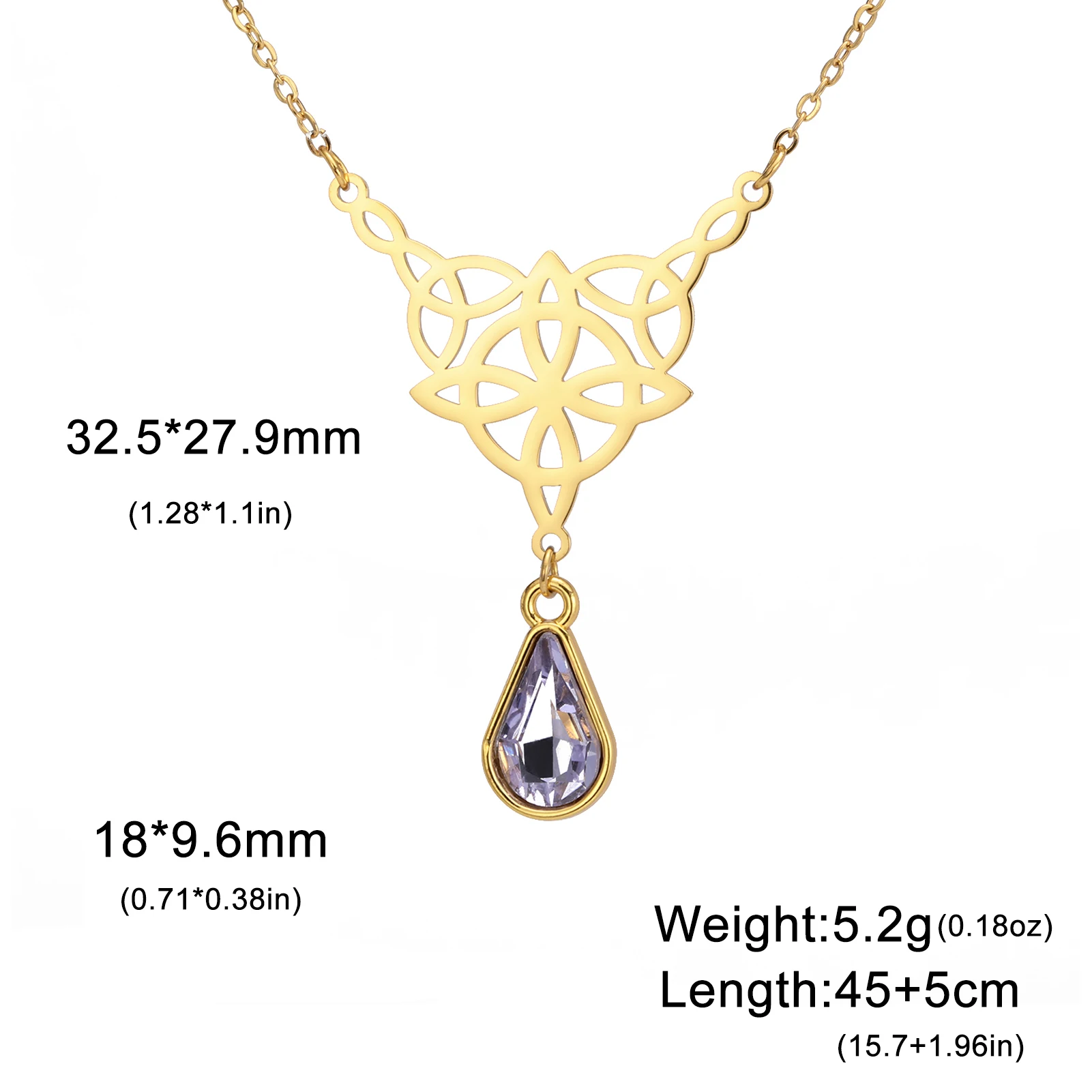 LIKGREAT Witch Knot Necklace For Women Stainless Steel Hollow Celtic Knot With Teardrop-shaped Colorful Crystal Pendant Necklace