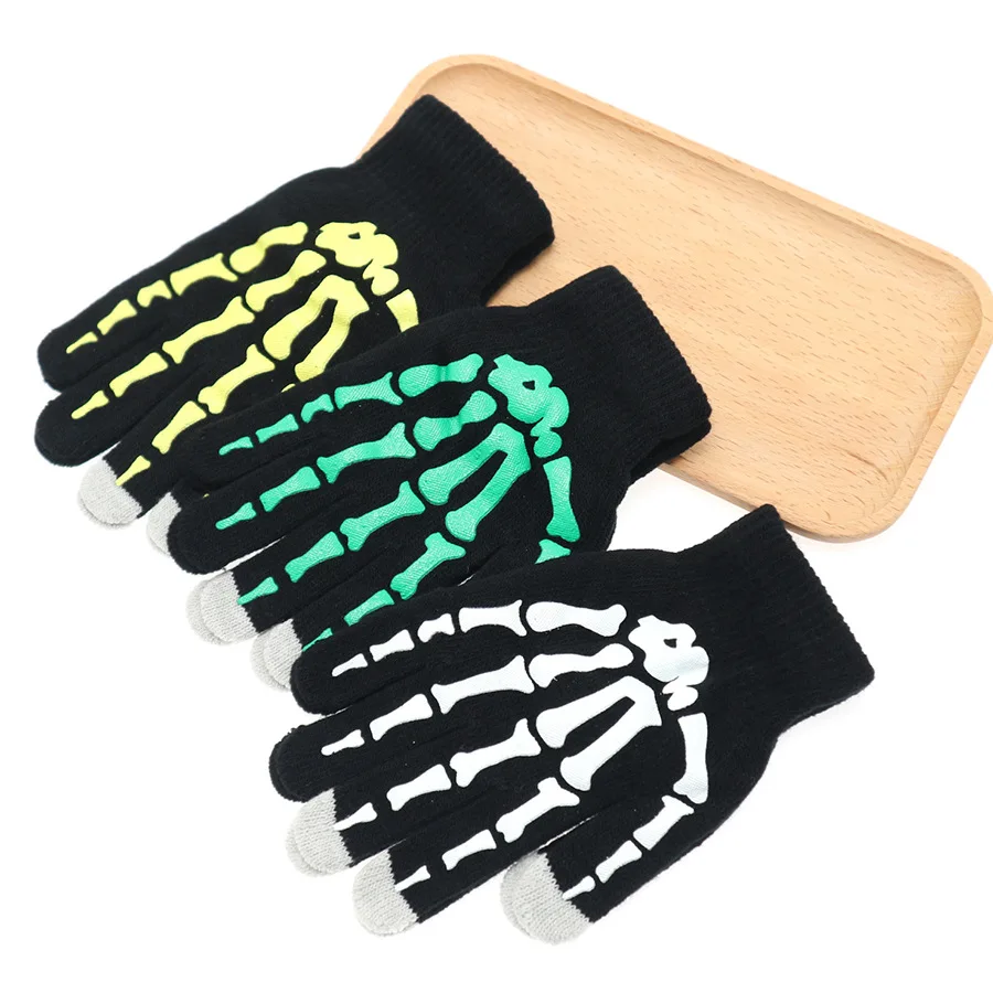 New men's warm gloves autumn and winter finger knitting gloves Fashion skull hand pattern gloves Halloween