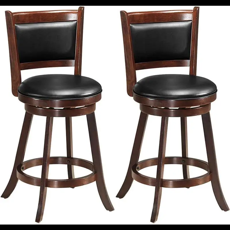 

Wfs Swivel Counter Stool,Wooden Dining Chair,Upholstered Seat,Panel Back,Set of 2,24''