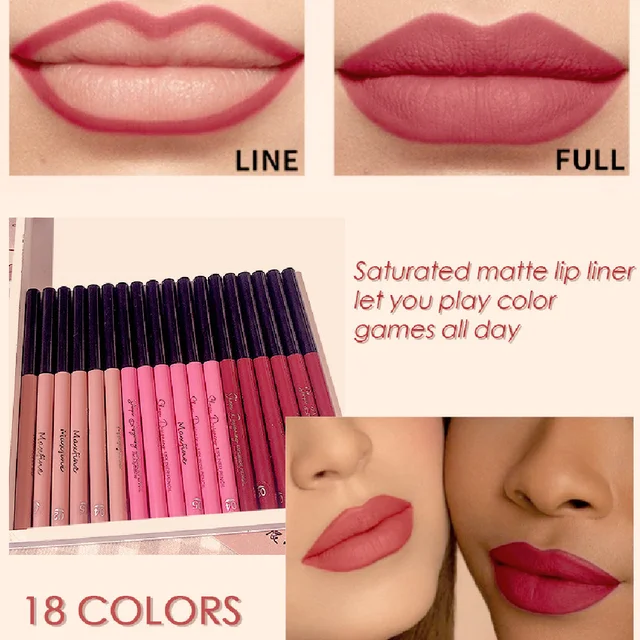 MAXFINE 18 Colors Lip Liner Set - high quality and long-lasting lip pencil kit