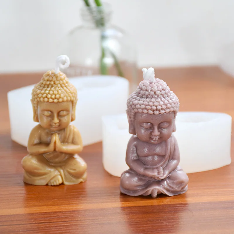 Silicone candle mold Little Buddha Candle Silicone Mold DIY Amitabha Buddha Shape Chinese Elements Handmade Candle Decoration