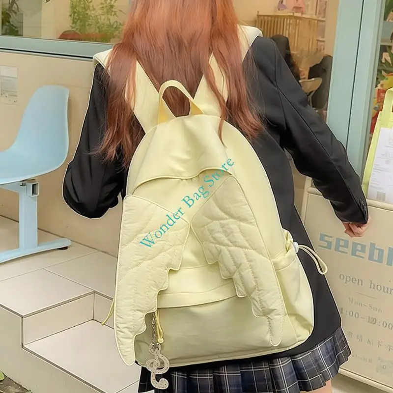 Stylish Wing Embellished Backpack For Girls Large Capacity School Book Bag Nylon Rucksack with Adjustable Comfortable Strap 2