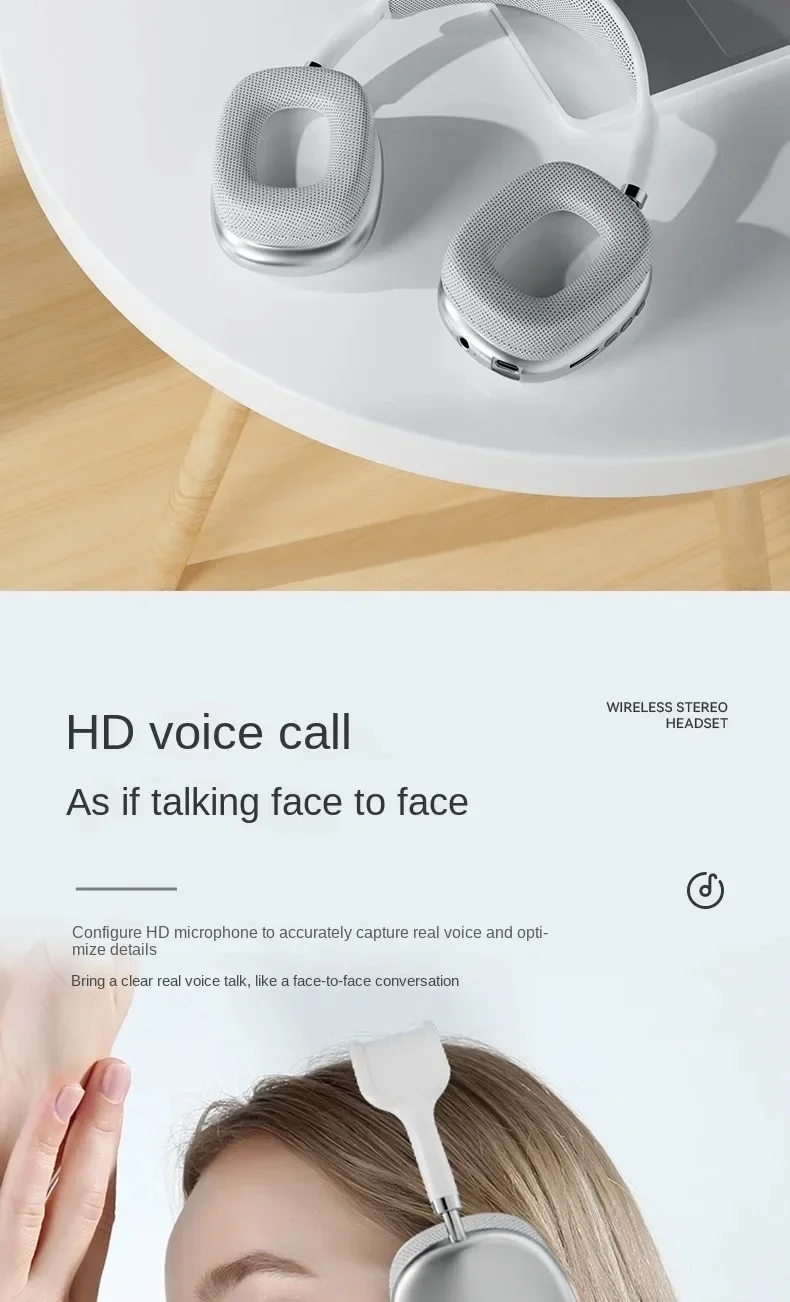 Description Picture 6 of itemWireless P9 Pro Max Air Headphones Smart Noise Reduction Bluetooth TWS Earbuds Over Ear Stereo Sound Sport Music Gaming Earphone