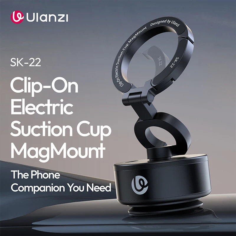 Ulanzi SK-22 Clip-On Electric Suction Cup MagMount 360° Rotation for Car Window Kitchen Dressing Table Smartphone Photography