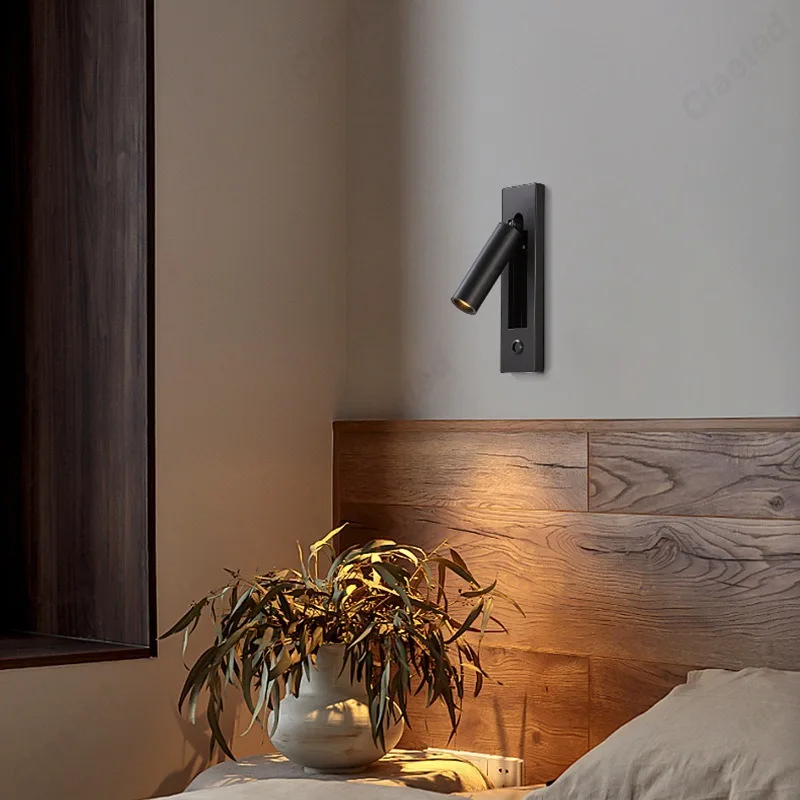 Creative LED Rotatable Wall Lamp USB Charging Interface Bedroom Bedside Reading Lamp Living Room Hotel Decoration Wall Lamp