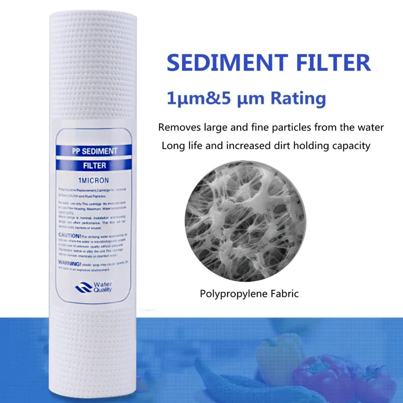 6pcs 20 INCH 1&5 Micron PPF/Sediment Water Purifier Front Filter Cartridge Replacement Reverse Osmosis