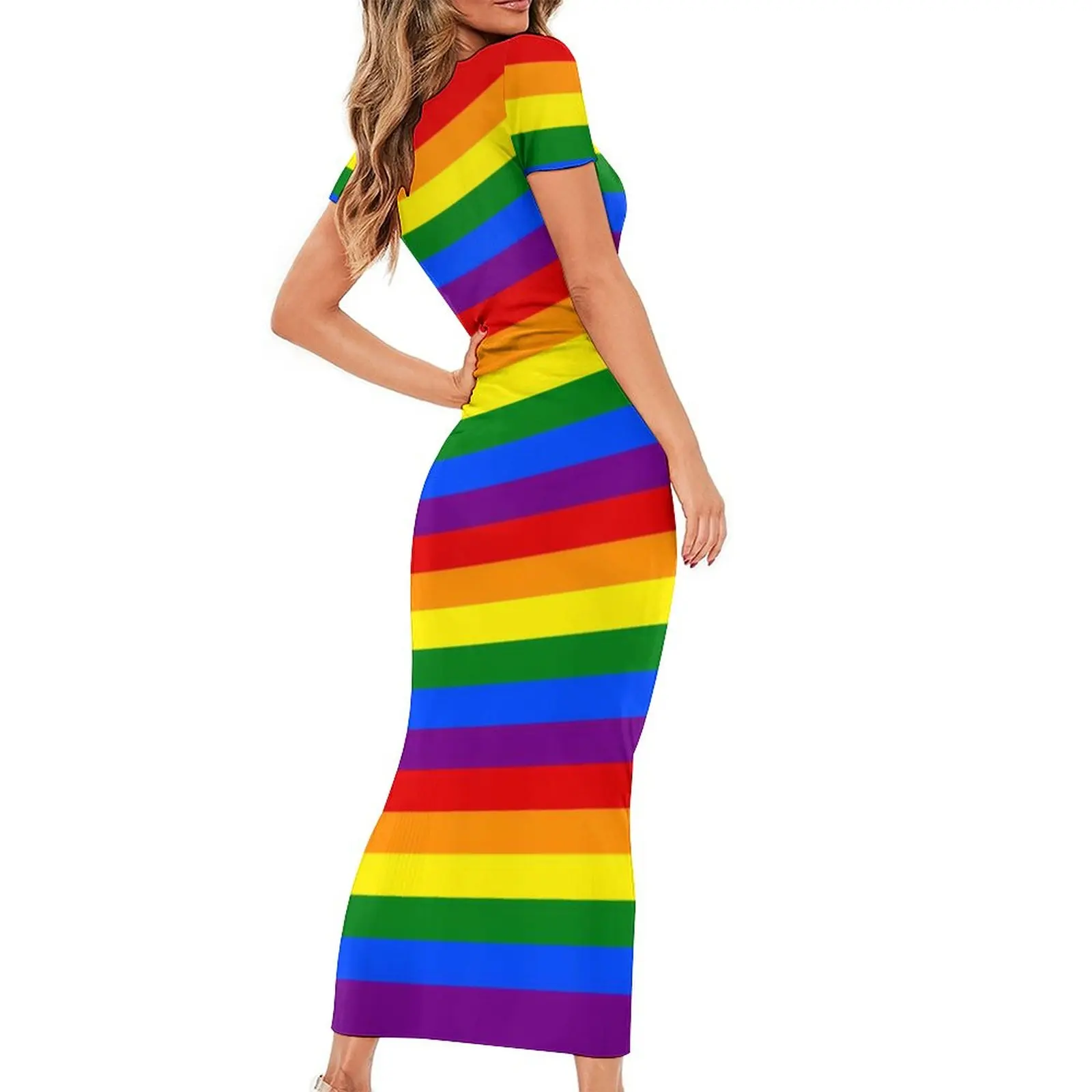Glitter Regenboog Jurk Dames Kleurrijke Regenboogvlag Bodycon-jurk