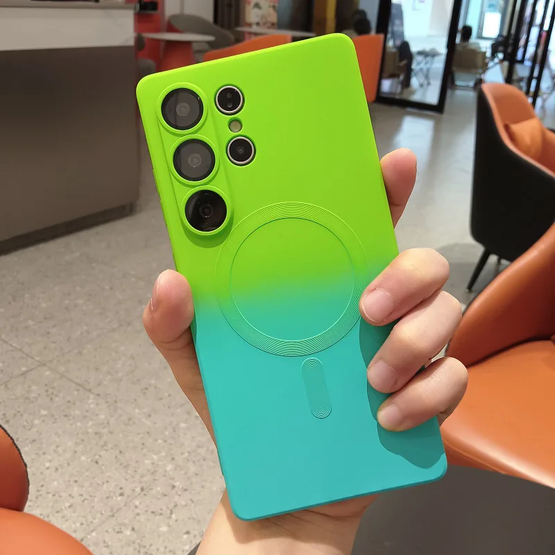 Gradient Color Silicone Phone Case with Wireless Charging and Glass Lens Camera Cover