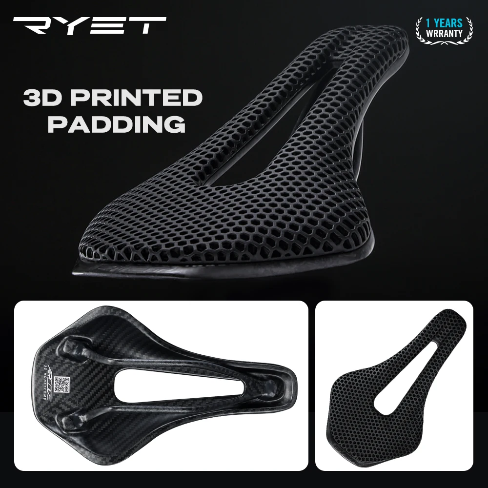 RYET-sillín de bicicleta con estampado 3D, asiento ultraligero de fibra de carbono, hueco, cómodo, transpirable, para ciclismo de montaña y carretera