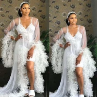 Ruffles Wedding Robe Pregnant Party Ruched Maternity Dresses Sheer Nightgown Long Jacket Evening Dress Customized 1