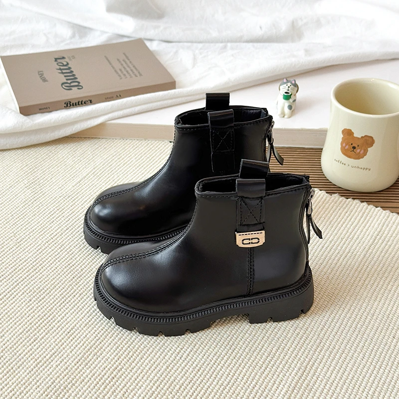 Girls Leather Ankle Boots Winter Kids Thick Sole Non Slip