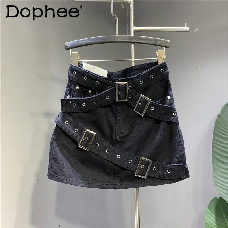 

Women's Clothing 2023 Fashion Summer New Design Sense Denim Skirt Black Strap High Waist Sexy Jeans A-line Y2k Short Mini Skirts