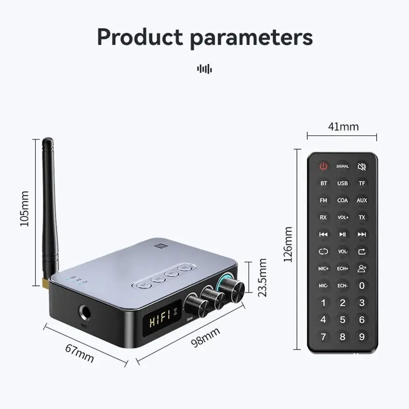 NFC 1200Mah Bluetooth 5.0 Receiver Transmitter Stereo 3.5mm AUX Jack RCA TV PC Wireless Audio Adapter Micrphone Sing FM Radio