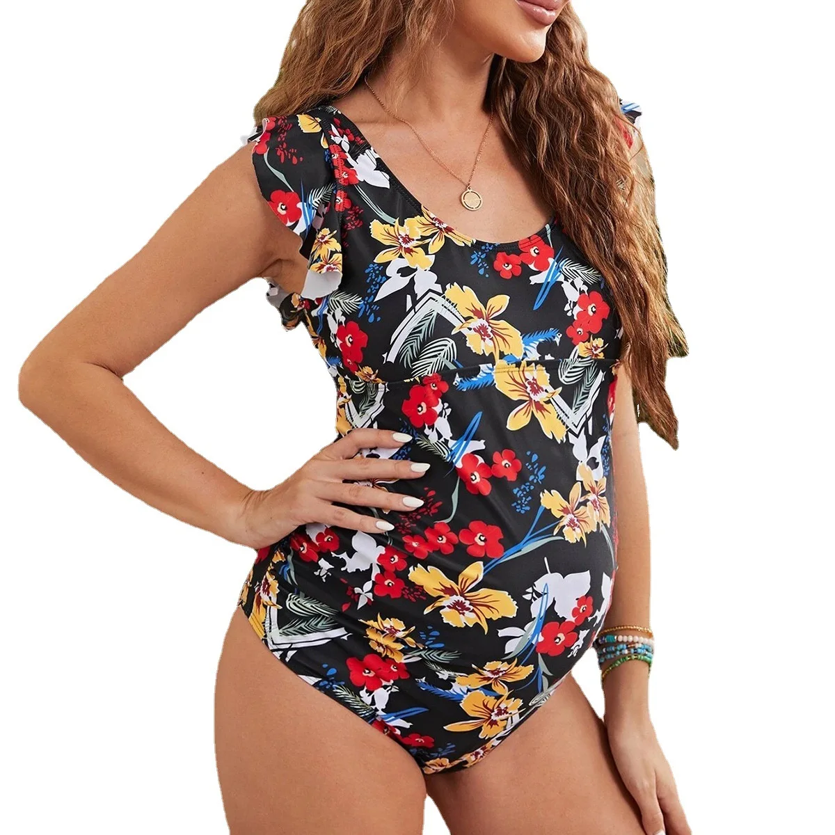 Maternity Swimwear Women Leaf Print One-Piece Swimsuit Pregnancy