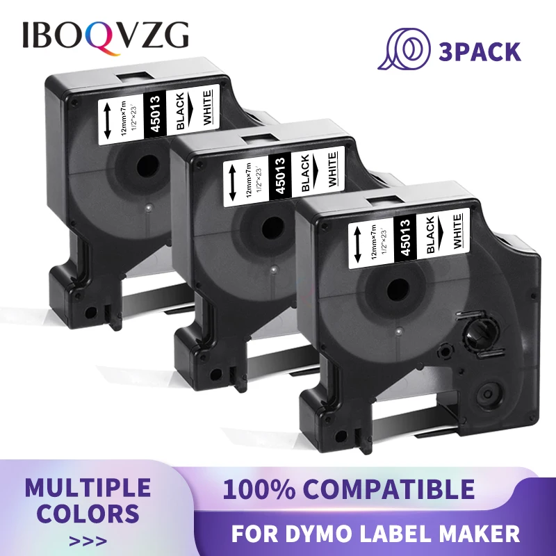 • 3X Per Dymo D1 45013 12Mm Nero Su Bianco Compatibile Per Dymo D1 Label Tape 45018 45010 45021 Label Manager Maker 210 450