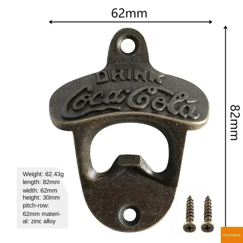 Zinc Alloy Bottle Opener Wall Mounted Vintage Retro Beer Opener Tool Accessories Bronze Color with Screws Bar Decoration Gadgets