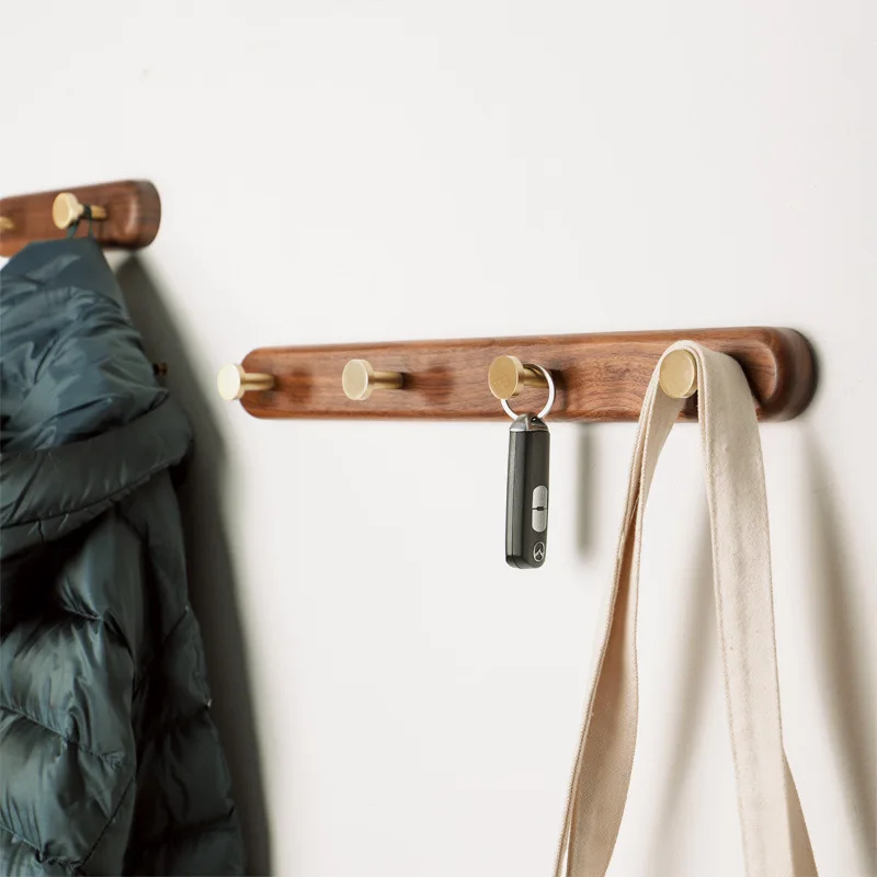

Wall Mounted Coat Rack Wood with Brass Hooks For Hanging Coat Hat Hanger Hooks for Entryway Home Decor Bathroom Accessories