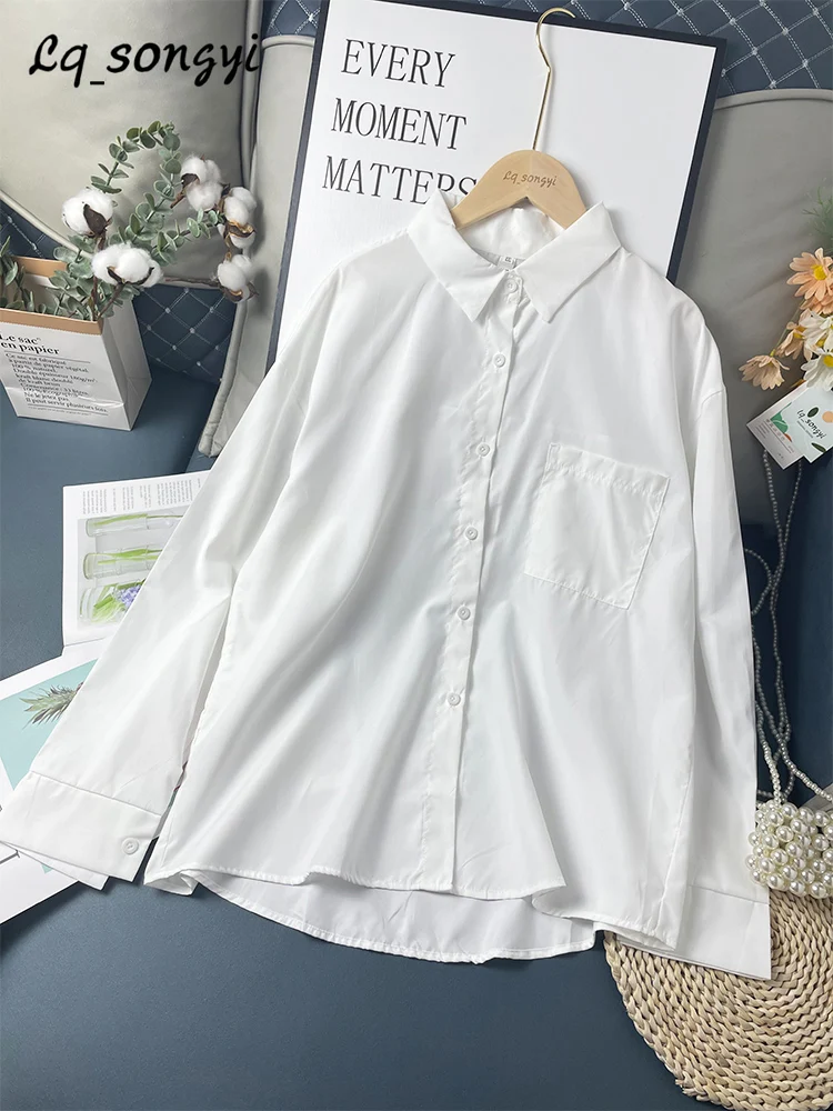 White Shirts Spring Autumn Women Blouse Plain Loose Female