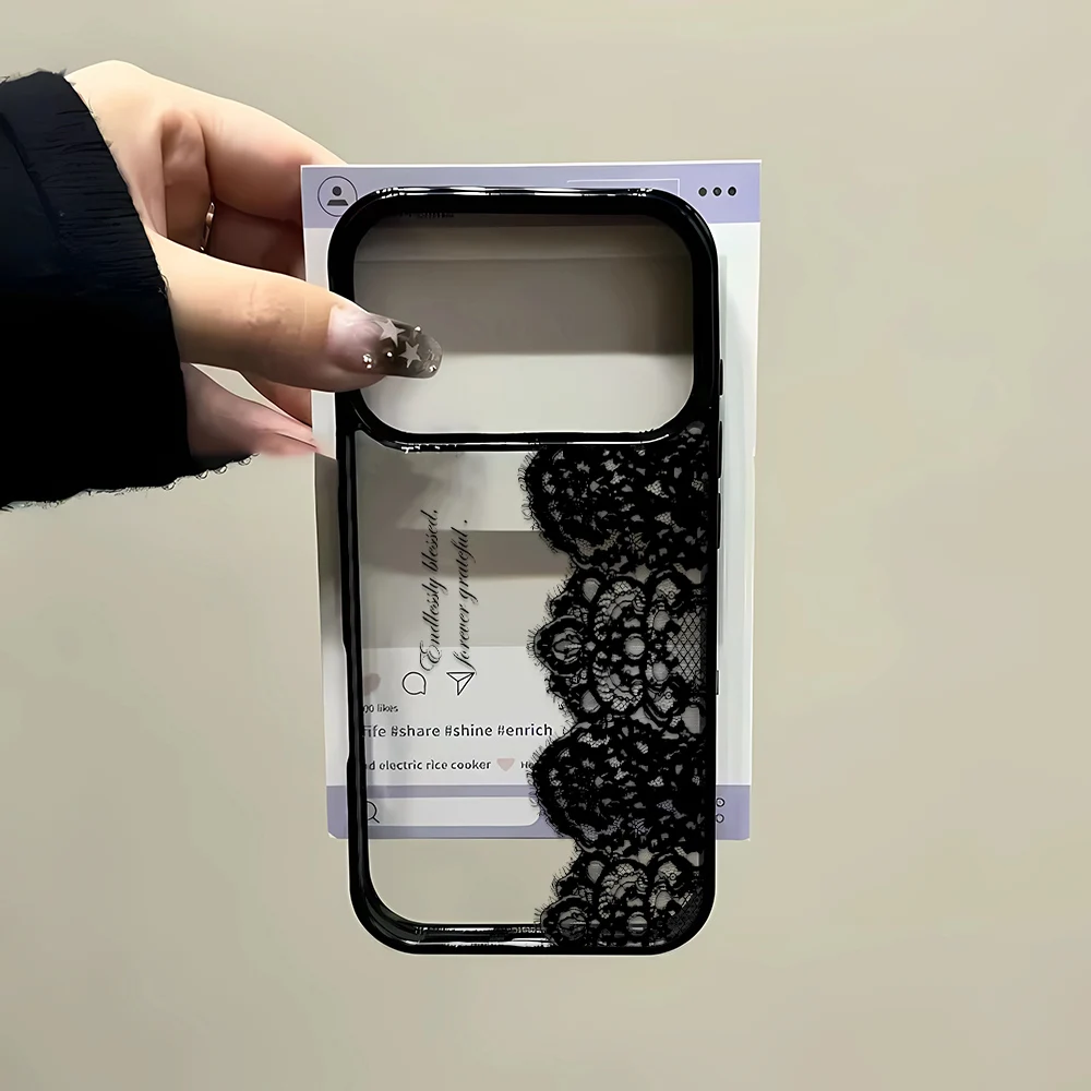 รูปสินค้า เคส iPhone ลายลูกไม้สีดำ วัสดุ PC แข็ง ปกป้องพร้อมสไตล์