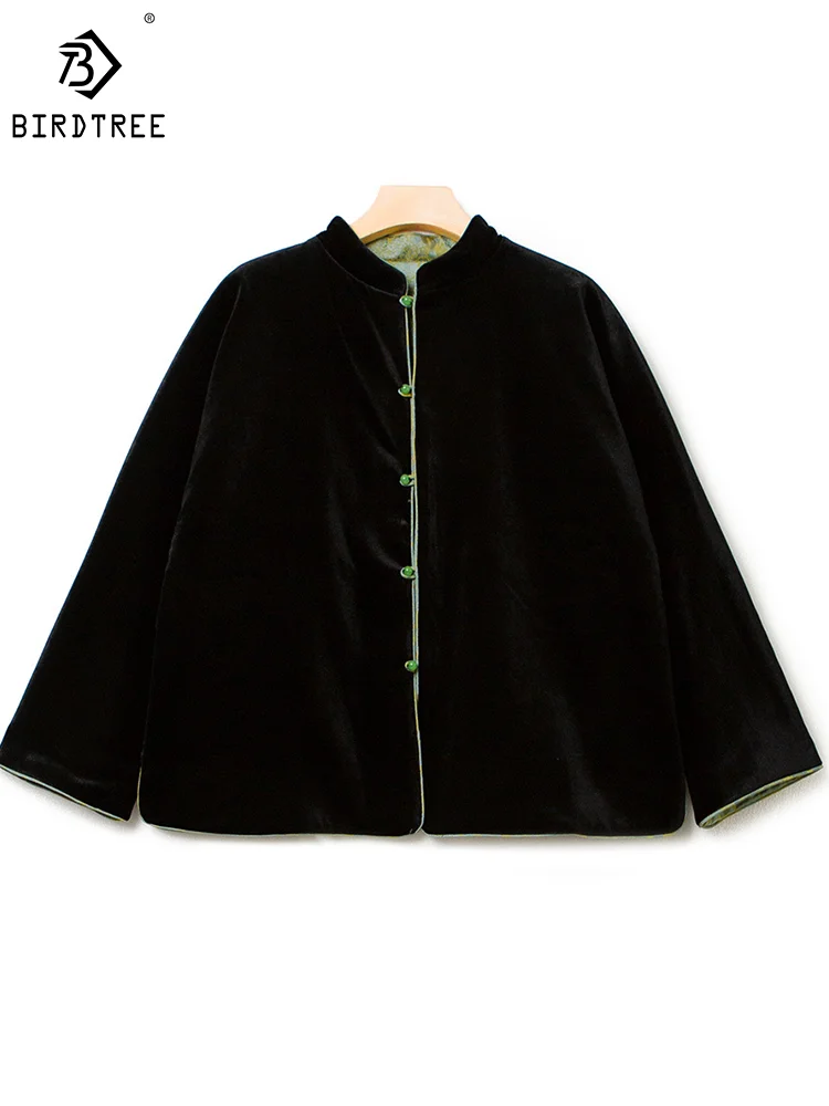 

Birdtree 100%Real Silk Elegant Velvet Thicken Coat Women Chinese Style Reversible Jacquard Retro Jacket Autumn Winter C3D907QM