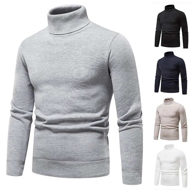 Autumn and Winter New Wool Knitted Shirt for Men's Casual Korean Version Slim Fit, Plush and Thick Bottom Sweater, High Neck Swe plush thick thick hooded autumn and winter new korean version of loose and versatile casual long sleeved student jacket sweater