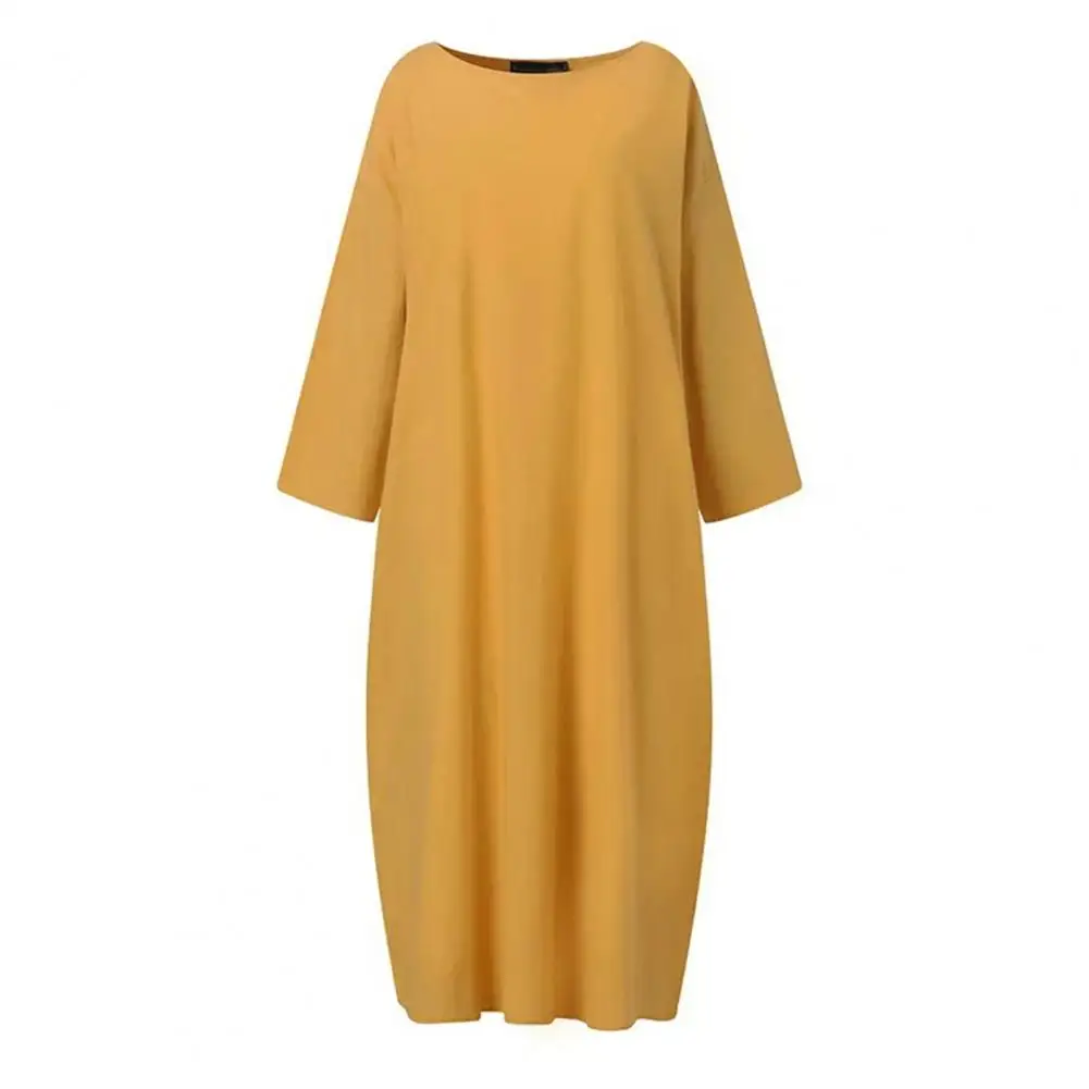 

Women Soft Dress Vintage Long Sleeve Round Neck Ankle Length Maxi Dress Soft Breathable Women's Fall Casual Lady Attire Lady