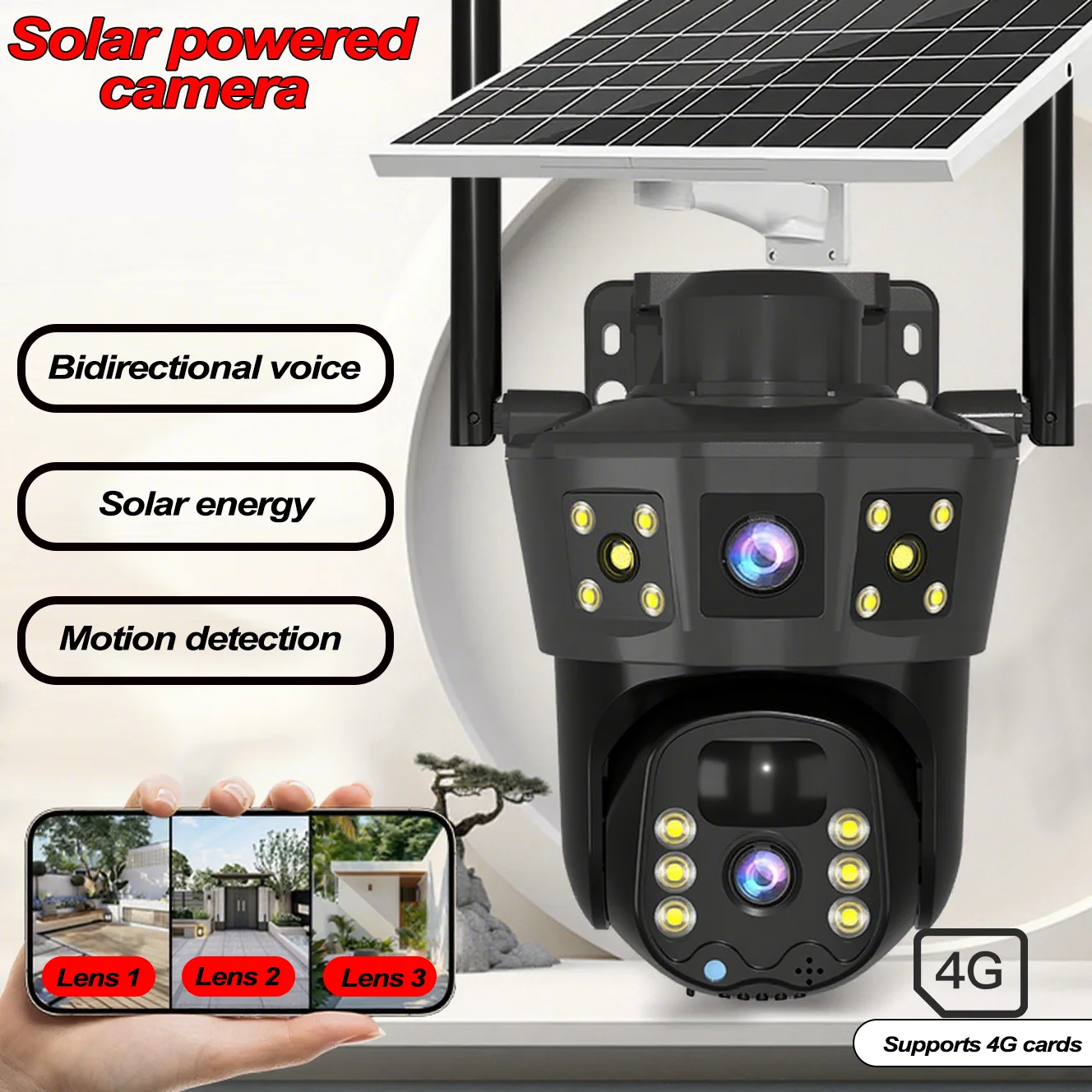 4G Solar Camera Outdoor PTZ 4MP Low Power Battery IP Camera Full color night vision  V360Pro APP CCTV Security Protection