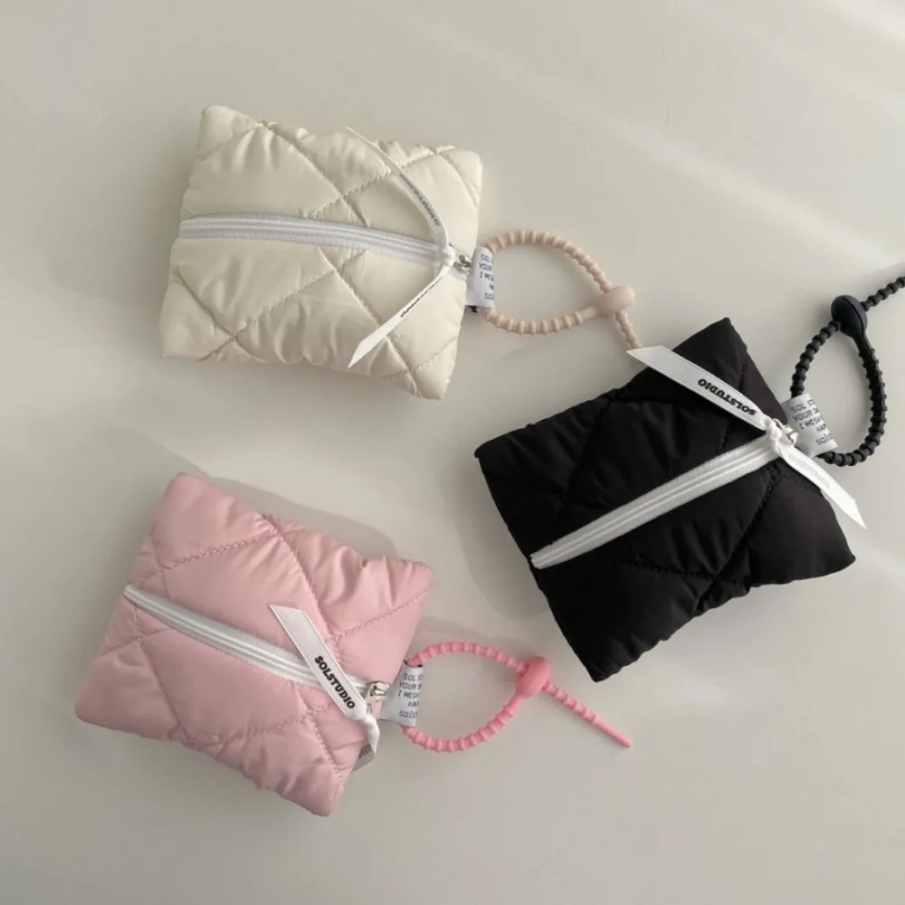 Fashion Quilted Cotton Cosmetic Bag Soft Zipper Travel Coin Purse Portable Solid Color Small Storage Pouch