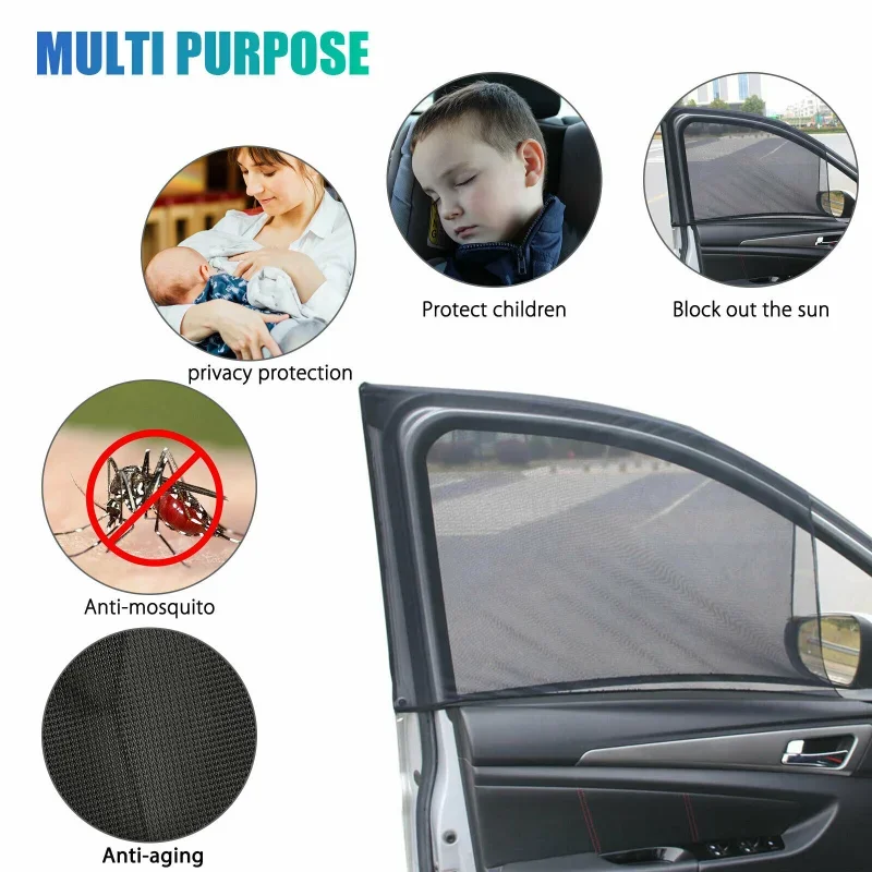 Car Window Sunshade 4PC Universal UV Protection Mesh Window Shade Anti-Mosquito Privacy Sun Visor for Car Side Windows