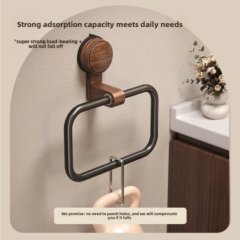 Suction Cup Walnut Towel Rack Perforation-free Wall Hanging Bathroom Towel Ring Bathroom Rack
