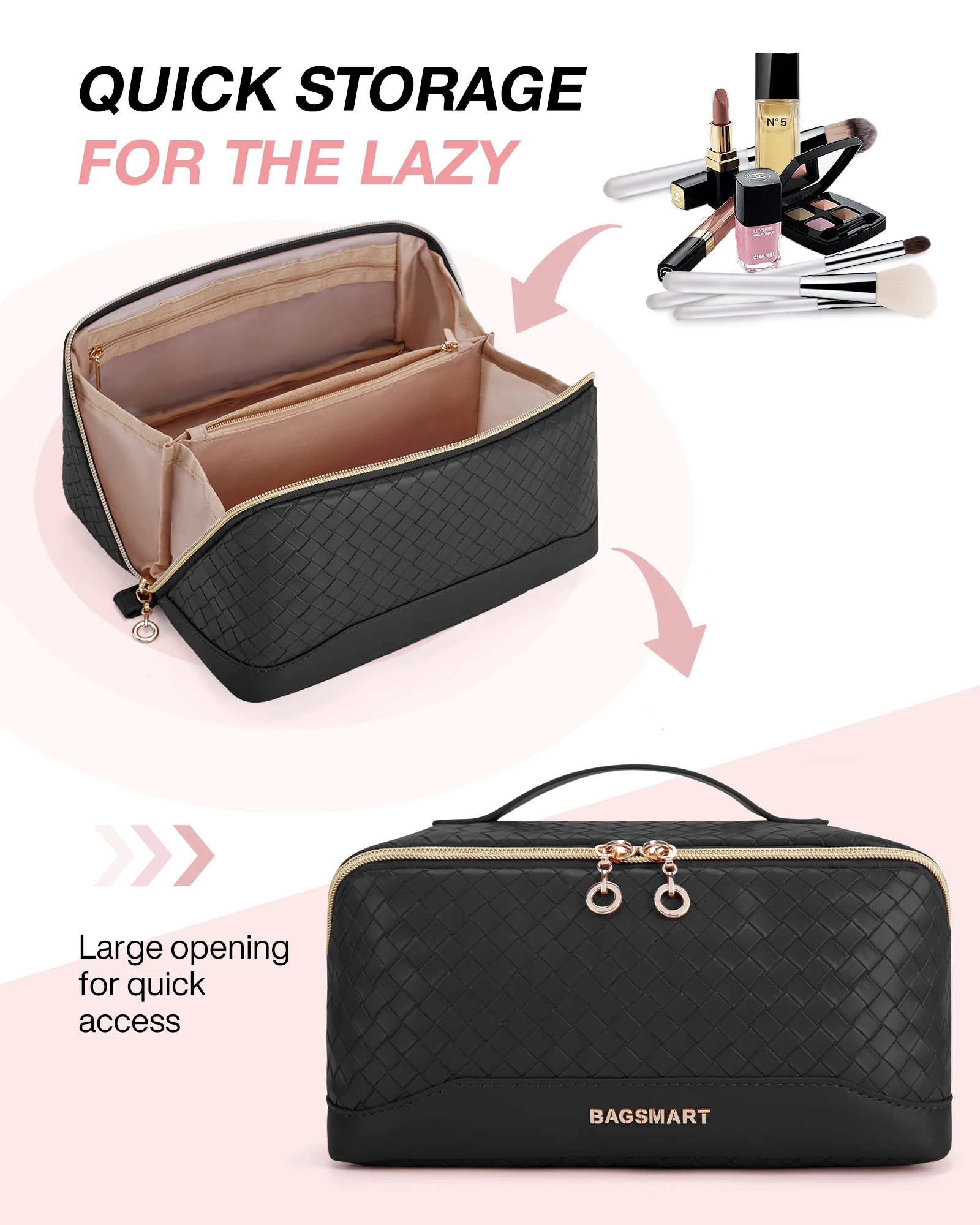 BAGSMART Travel Makeup Bag Cosmetic Bag for Women PU