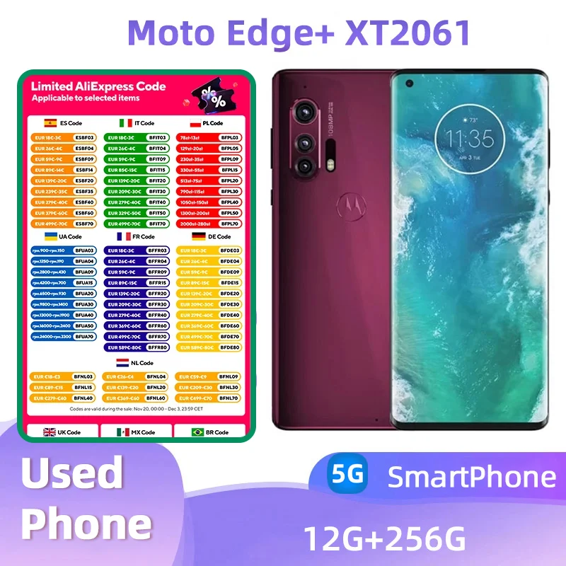 Motorola Moto Edge+ XT2061 5g SmartPhone Snapdragon 865 6.67 inch AMOLED Screen 5000mAh 18W Charge 108MP Camera Used Phone