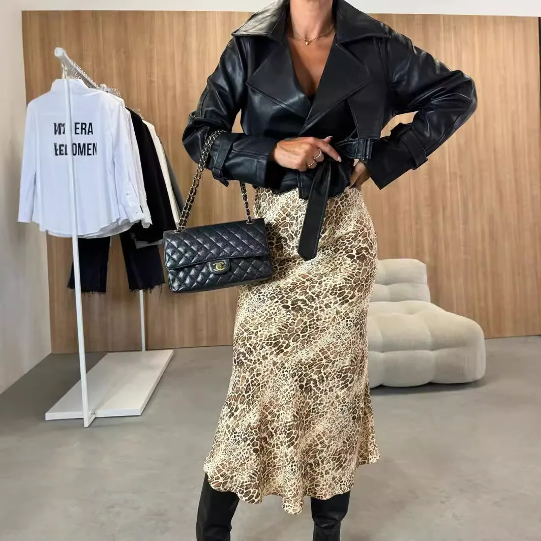 Women Leopard Print Ruffle A Line Party Skirt