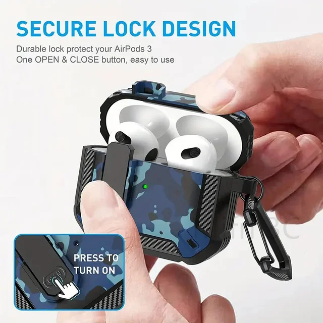 Secure Lock Shell For AirPods Camouflage Earphone Case With