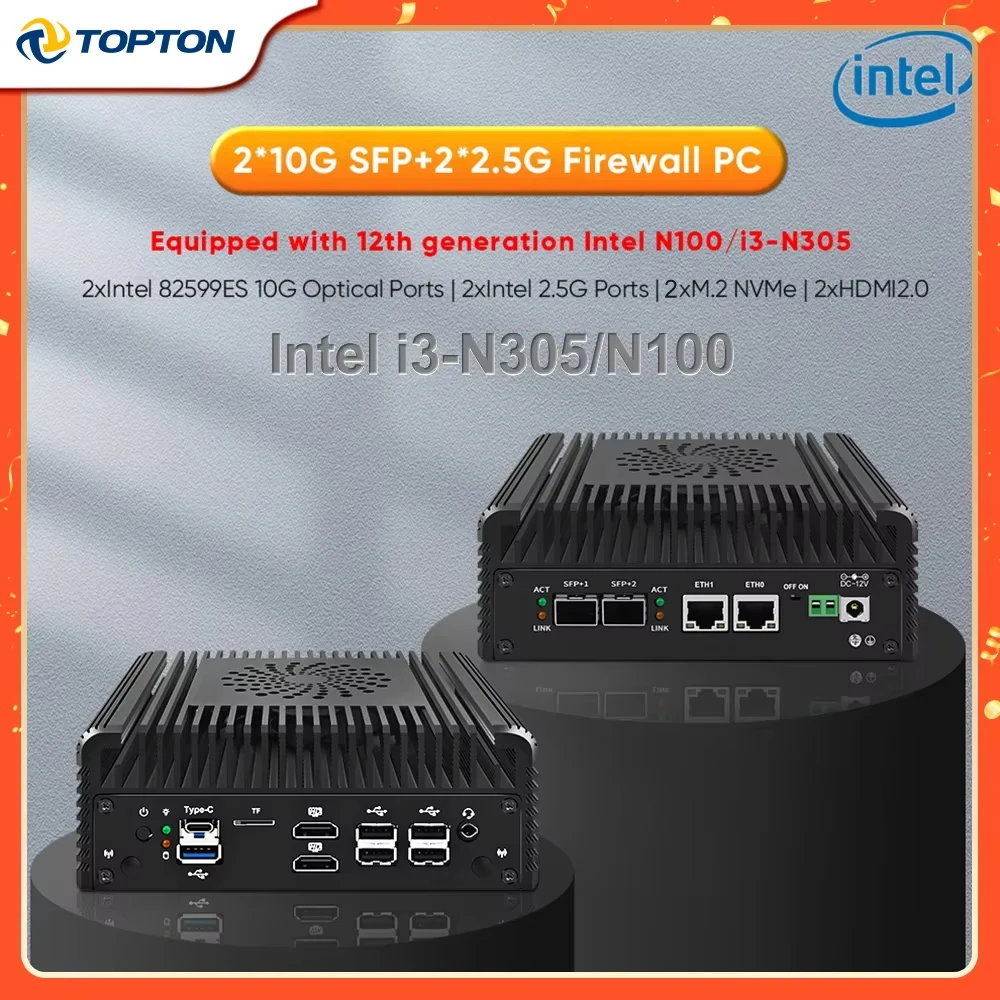2x10G SFP+ 12th Intel i3 N305 N100 Firewall Router Mini PC 2xi226-V 2.5GAES-NI 2xNVMe 2xHD DDR5 ESXI MiniPC NAS Server Proxmox mini pc
