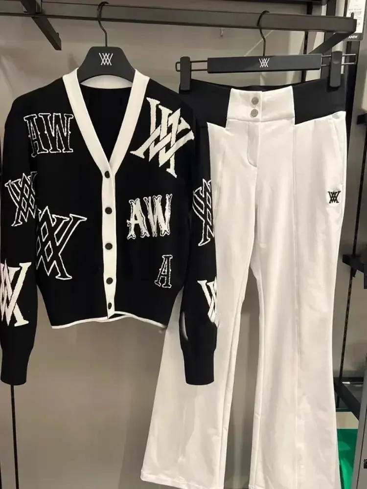 

Корейский Гольф Модный комплект осень-зима новый вязаный кардиган пальто Белые Спортивные Повседневные Брюки Для Женщин