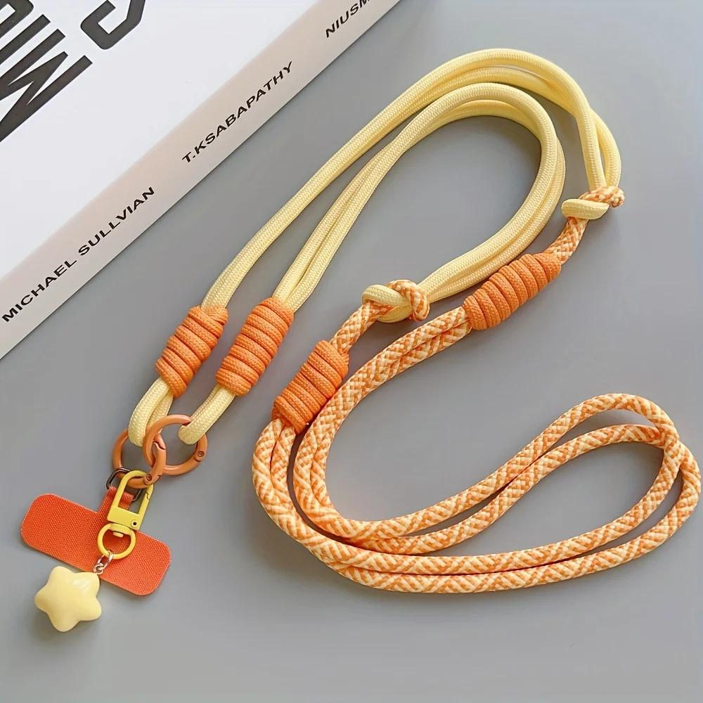 Two-Tone Crossbody Phone Lanyard with Star Charm - Anti-Theft Color-Block Accessory