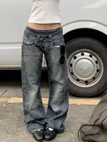 2025 Autumn Women's Blue Y2k Baggy Jeans Harajuku Japanese 2000s Style Denim Trousers American Vintage Jean Pants Trashy Clothes