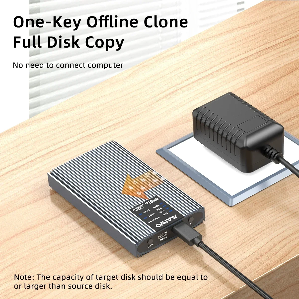 MAIWO 듀얼 베이 하드 드라이브 SSD 인클로저 M.2 NVMe SSD용 도구 없이 오프라인 클로너 USB C 3.2 Gen2 20Gbps 어댑터 도킹 스테이션