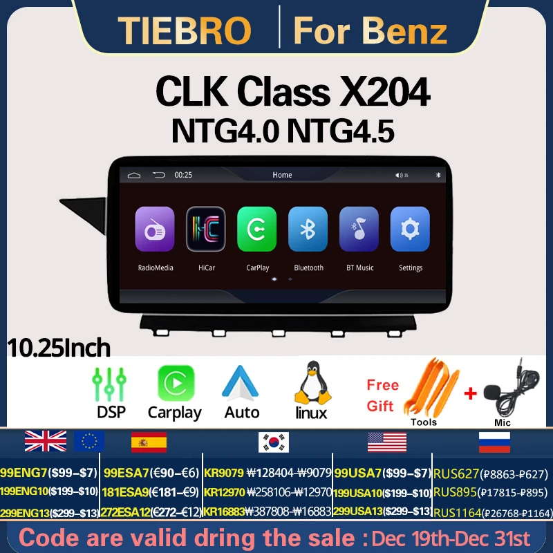 

TIEBRO 10.25'' Car Radio For Mercedes Benz GLK Class X204 2009-2015 Multimedia Player Apple Carplay GPS Navigation BT Linux 3.4