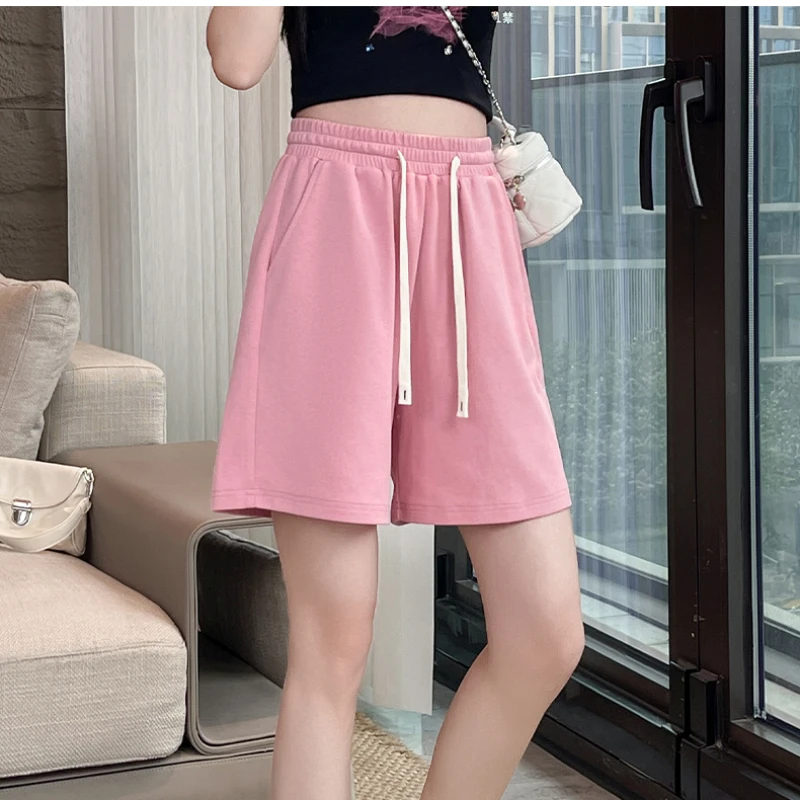 Summer Women Shorts 2024  Y2K Korean Loose Casual POckets Cotton Straight Leg Sweatshorts Oversized Elastic Waist Sports Shorts