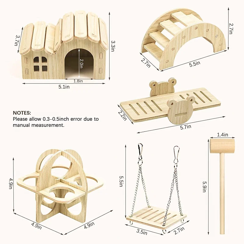 Dwarf Hamster House Diy Hamster Accessories Wooden Gerbil Hideout House And Canary Seesaw Pet Exercise Exercise Toy Set Cage